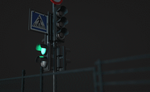 C4D+OC-夜间红绿灯闪烁场景动画