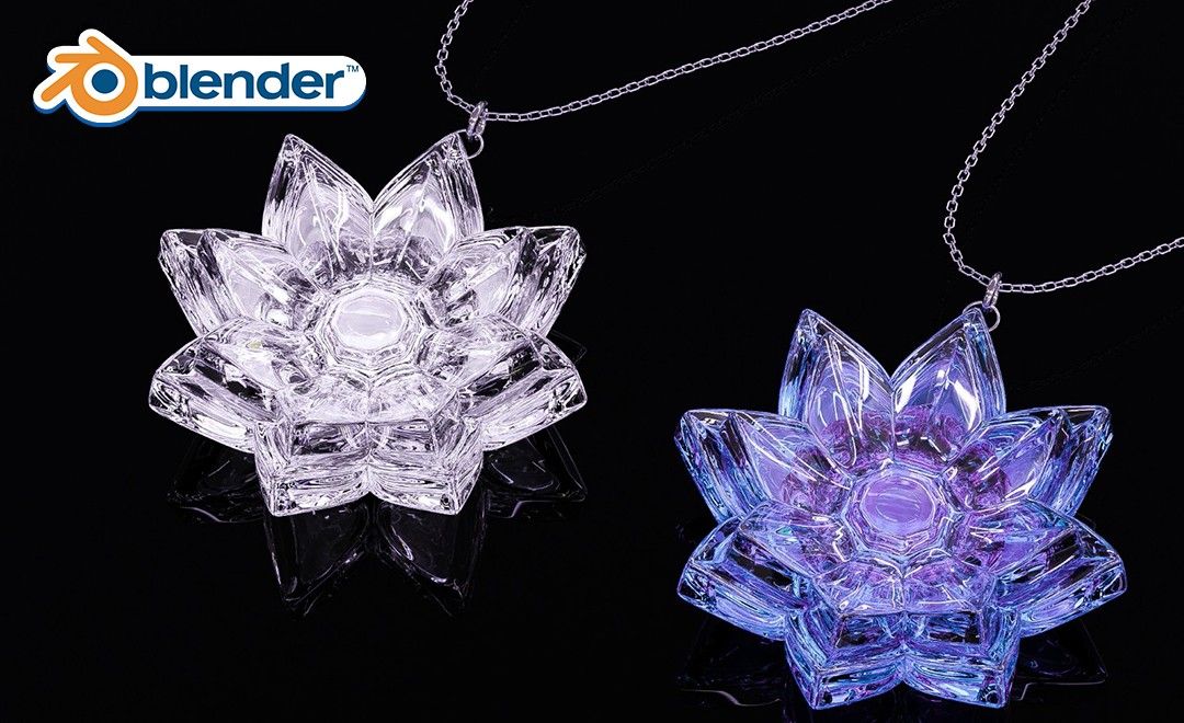 Blender-透明水晶花瓣吊坠建模渲染