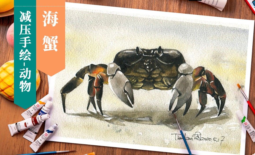 【减压手绘动物】水彩- 海蟹