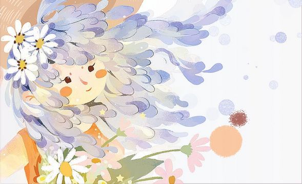 PS-小清新插画-少女与鲜花