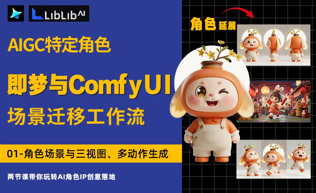 即梦&ComfyUI-角色场景与三视图、多动作生成-场景迁移工作流