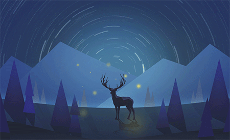 PS-板绘插画-月光下的鹿