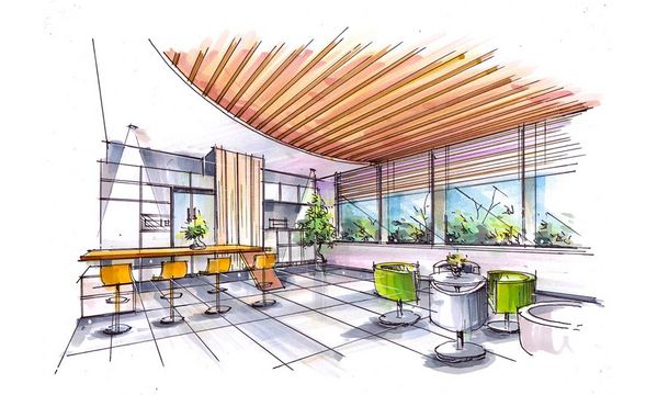 马克笔手绘-办公室休闲洽谈区